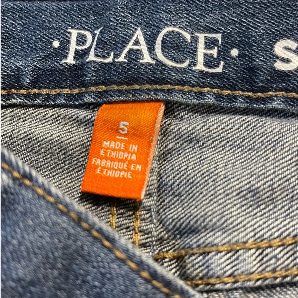 Kids Place Straight Distressed jeans adjustable waist denim jeans size 5‎